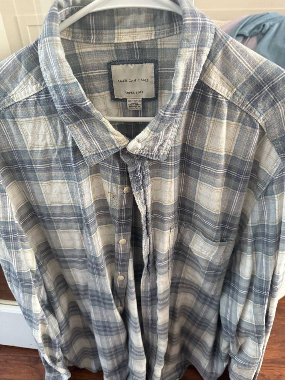 American Eagle Outfitters Light Blue and White Plaid Button-Down Shirt